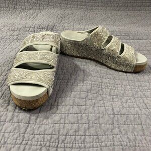 Chelsea & Violet Sandals Women 9 Gray Silver Rhinestone Embellished Mel Wedge
